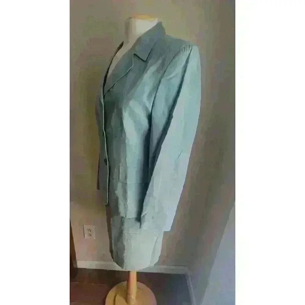 Bocchese Women's Suit Made In Italy 39 Green Silk Blend Blazer Skirt Vintage - Picture 5 of 16